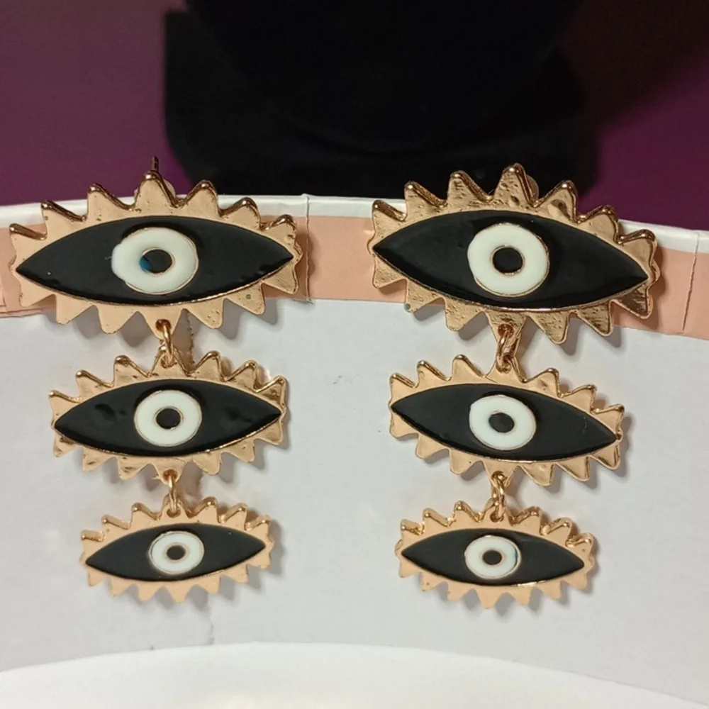 GOLD EVIL EYE EARRINGS - Picture 3 of 5